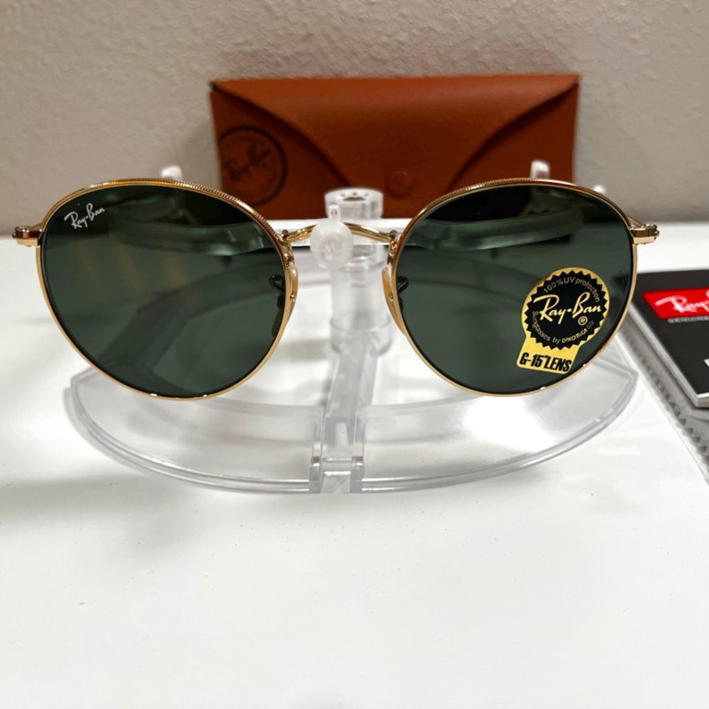 Ray-Ban Round Metal sunglasses (RB3447N). Gold frame/green lenses